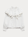 Pure Cotton Striped Lace Detail Blouse