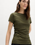 Pure Cotton Slim Fit Ruched T-Shirt