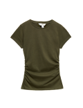 Pure Cotton Slim Fit Ruched T-Shirt