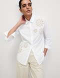Pure Cotton Embroidered Collared Shirt