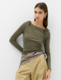 Tie Shoulder Long Sleeve Top With Wool