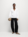Pure Cotton Broderie Frill Detail Blouse