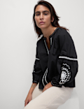 Pure Cotton Embroidered V-Neck Blouse