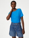 Linen Blend Crew Neck Top