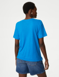 Linen Blend Crew Neck Top