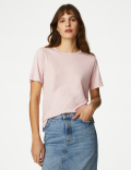 Linen Blend Crew Neck Top