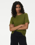 Linen Blend Crew Neck Top