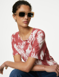 Linen Blend Printed Top