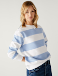 Cotton Rich Striped Crew Neck Sweatshirt