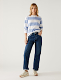 Cotton Rich Striped Crew Neck Sweatshirt