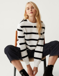 Cotton Rich Striped Crew Neck Sweatshirt