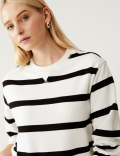 Cotton Rich Striped Crew Neck Sweatshirt