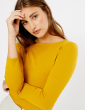 Cotton Rich Slash Neck Fitted T-Shirt