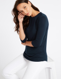 Round Neck 3/4 Sleeve Longline T-Shirt