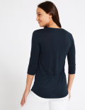Round Neck 3/4 Sleeve Longline T-Shirt