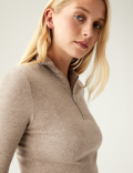 Cotton Rich Ribbed Zip Up Long Sleeve Top