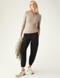 Cotton Rich Ribbed Zip Up Long Sleeve Top