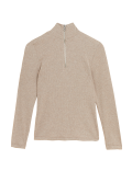 Cotton Rich Ribbed Zip Up Long Sleeve Top