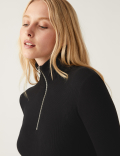 Cotton Rich Ribbed Zip Up Long Sleeve Top