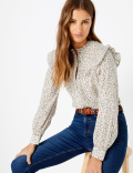 Cotton Blend Floral Print Blouse