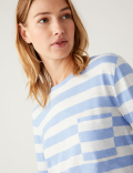 Pure Cotton Striped Crew Neck Top