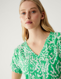 Linen Rich Printed V-Neck T-Shirt