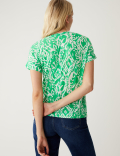 Linen Rich Printed V-Neck T-Shirt