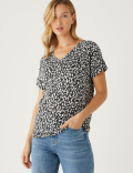 Linen Rich Printed V-Neck T-Shirt