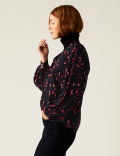 Printed Crew Neck Blouson Sleeve Blouse