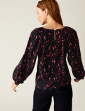 Printed Crew Neck Blouson Sleeve Blouse