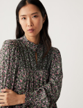 Floral Frill Neck Long Sleeve Blouse
