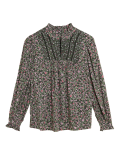 Floral Frill Neck Long Sleeve Blouse