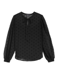Sheer Textured Star Print Tie Neck Blouse