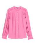 Embroidered Round Neck Frill Detail Blouse