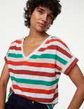 Linen Rich Striped V-Neck T-Shirt