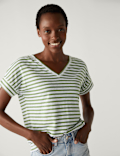 Linen Rich Striped V-Neck T-Shirt