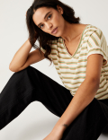 Linen Rich Striped V-Neck T-Shirt