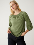 Pure Cotton Crew Neck Lace Insert Top