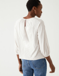 Pure Cotton Crew Neck Lace Insert Top