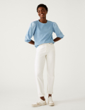 Pure Cotton Crew Neck Volume Sleeve Top