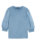 Pure Cotton Crew Neck Volume Sleeve Top