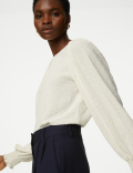 Textured Crew Neck Blouse