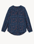 Cotton Rich Printed V-Neck Longline Blouse
