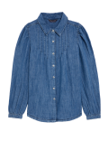 Denim Collared Pintuck Shirt