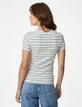 Cotton Rich Ribbed Striped Henley Top