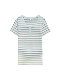 Cotton Rich Ribbed Striped Henley Top
