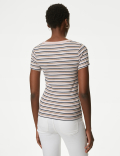 Cotton Rich Ribbed Striped Henley Top