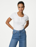 Cotton Rich Short Sleeve Henley Top