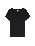 Cotton Rich Short Sleeve Henley Top