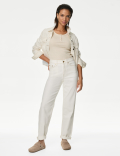 Cotton Rich Ribbed Henley Top
